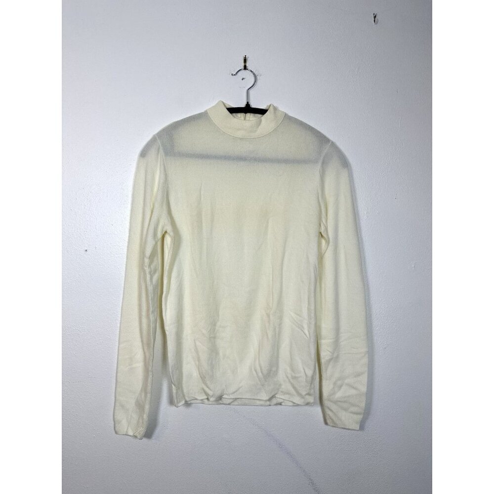 Vintage 50s Union Tag Cream‎ Mock neck Blouse Shirt Small/ Medium P5 Semi Sheer